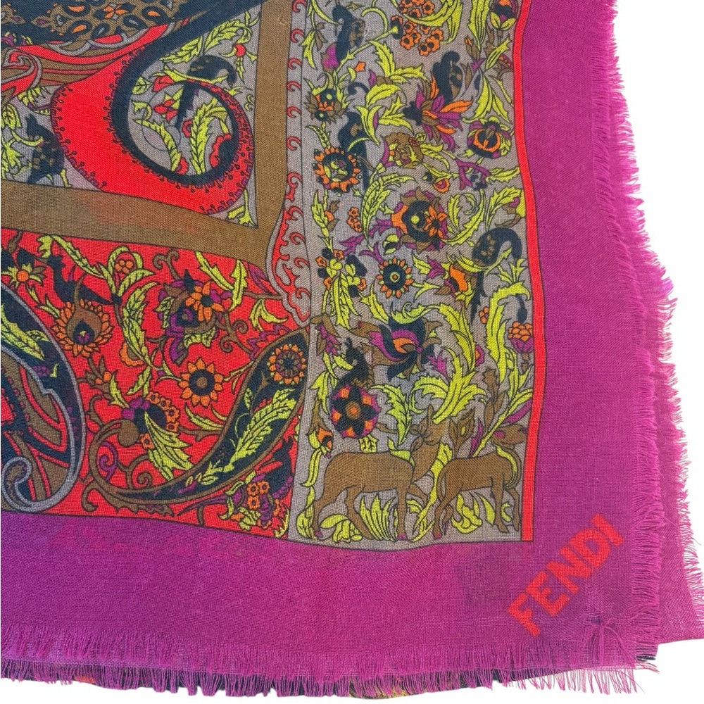 ❌ SOLD! Fendi Hot Pink Wool Scarf with Multicolor Print